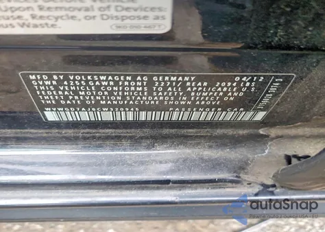 2012 Volkswagen Gti from USA, damaged, VIN WVWGD7AJ6CW320945